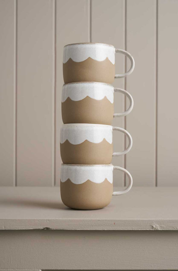 Scallop Breakfast In Bed Mug Set/4 - Snow