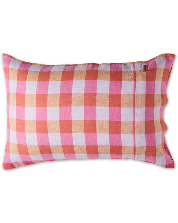 Summer Check Linen Pillowcases 2Pce Set