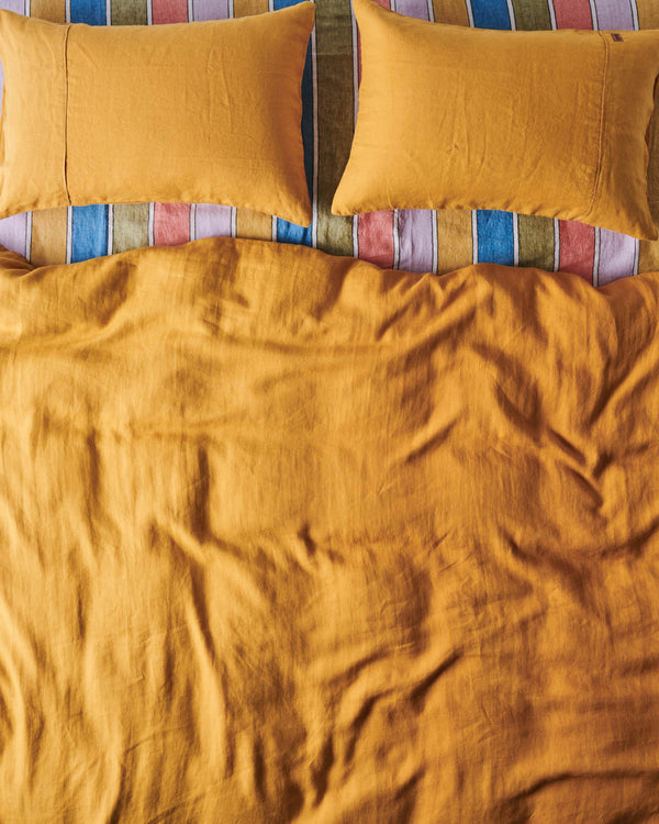 Majorca Stripe Woven Linen Flat Sheet - Queen
