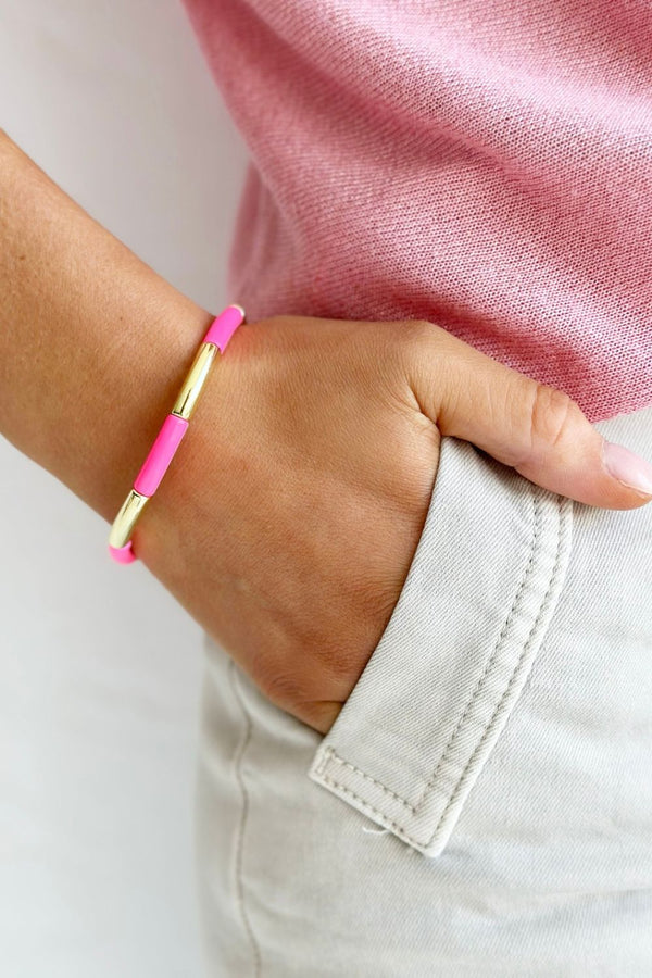 Tube Bracelet Solid - Gold & Hot Pink