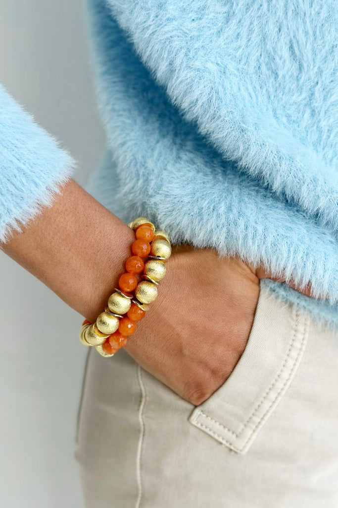 Glamour Puss Bracelet - Gold & Orange Camellia