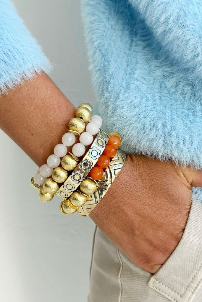 Glamour Puss Bracelet - Gold & Orange Camellia