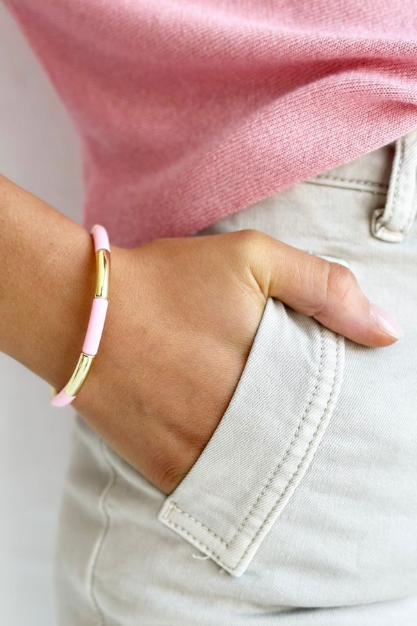 Tube Bracelet Solid - Gold & Pale Pink