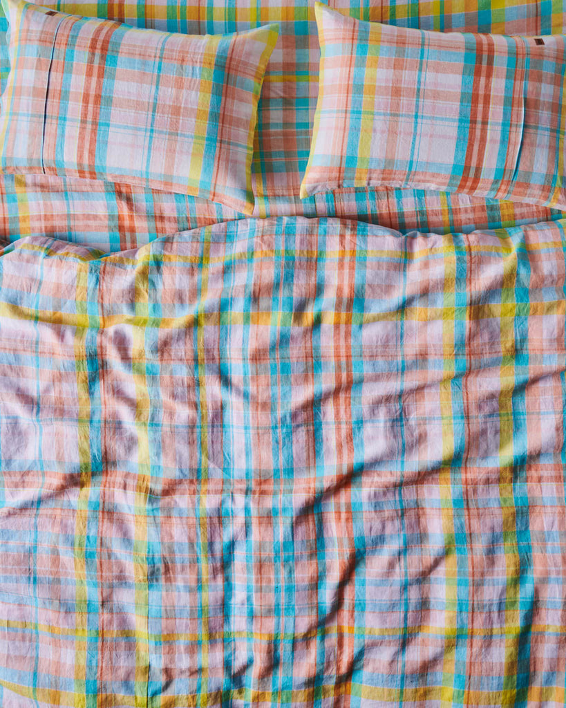 Paradise Tartan Linen European Pillowcases - 2Pce Set