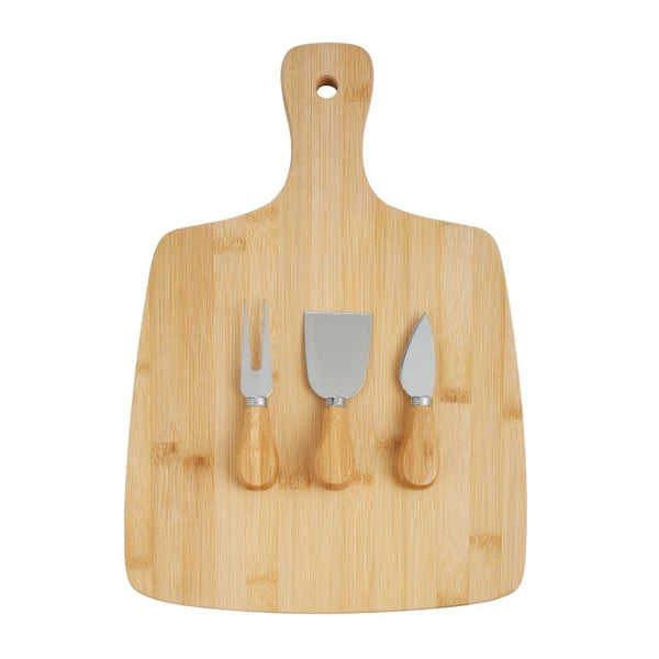 Bamboo Cheese Paddle with Set of 3 Knives