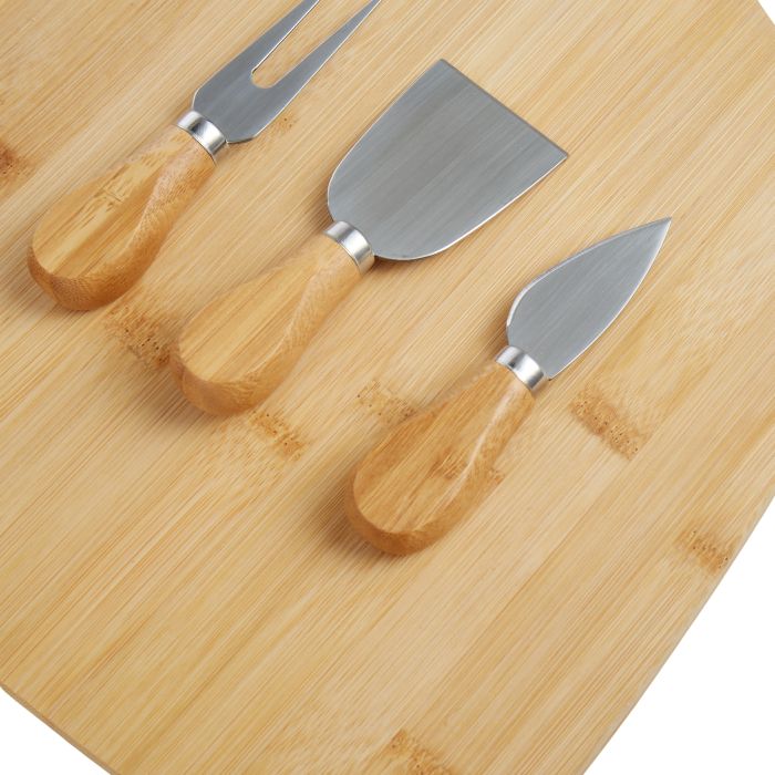 Bamboo Cheese Paddle with Set of 3 Knives