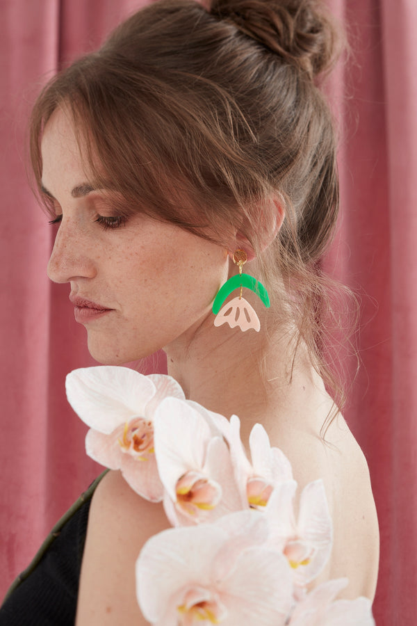 Arlie Earrings - Green & Pink