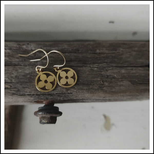 Clover Flower Earring. 24K Gold Plated Clover Charm. Gold Filled Wires