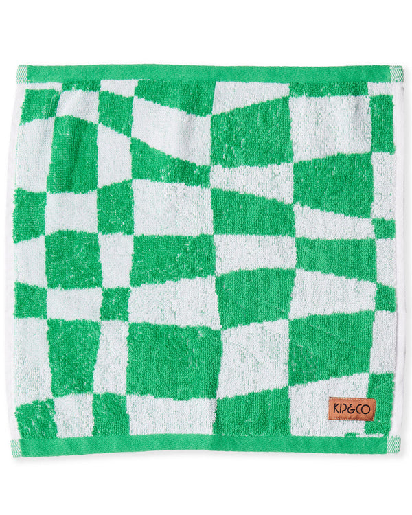 Checkerboard Terry Face Washer - Green