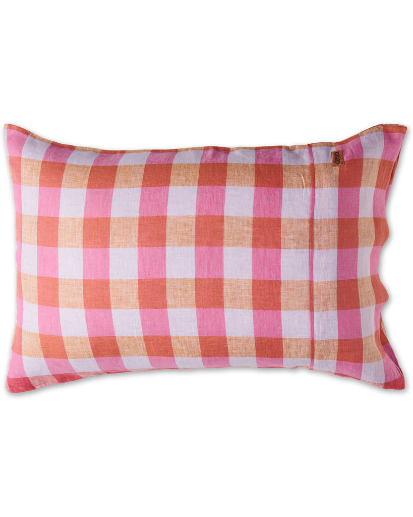 Summer Check Linen Pillowcases 2Pce Set