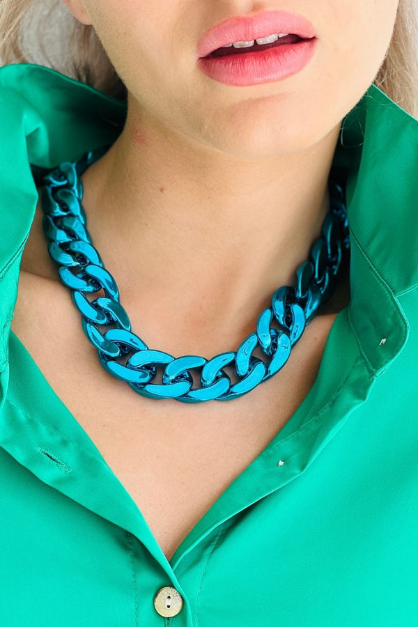 Met Chain Necklace - Metallic Blue