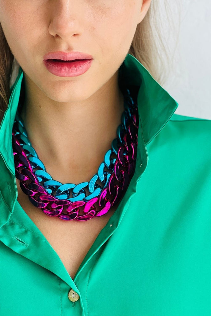 Met Chain Necklace - Metallic Fuschia