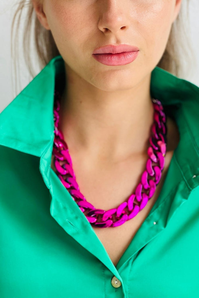 Met Chain Necklace - Metallic Fuschia