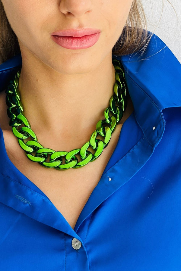 Met Chain Necklace - Metallic Green