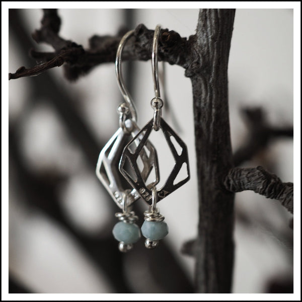 Illusion Ear Wires. Mini Faceted Larimar Beads. Ster Sil Pendant & Wires