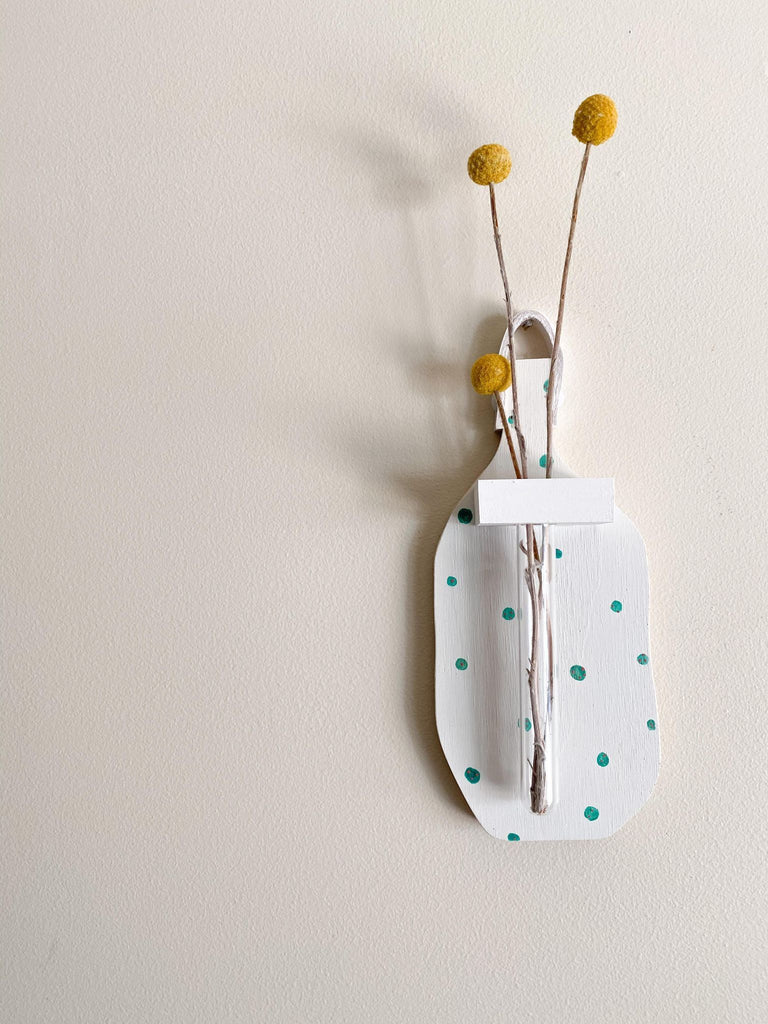 Spritely Wall Vase- White and Green Dots