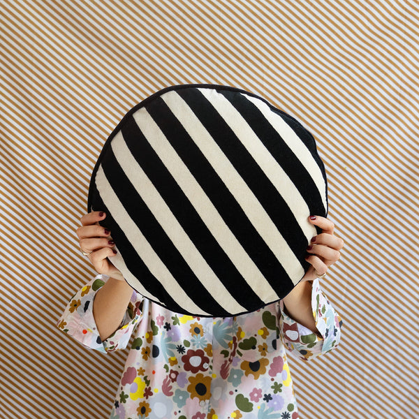 Black Stripe Velvet Round Cushion