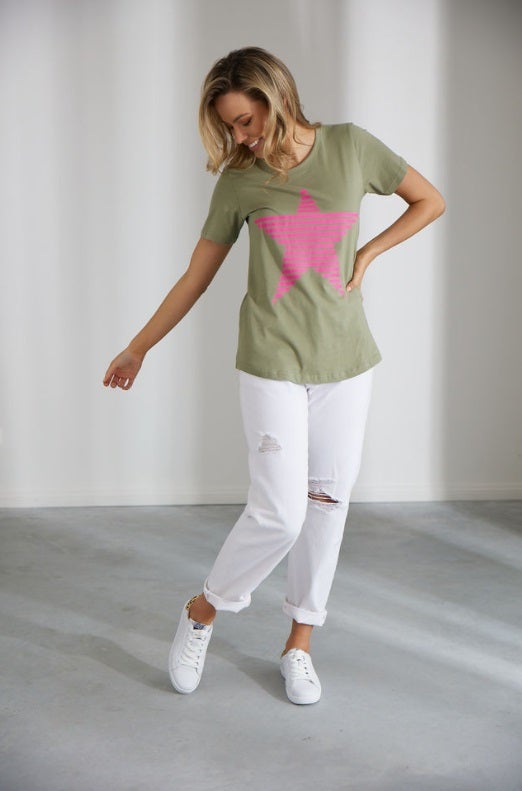 Evie T-Shirt Khaki/ Pink
