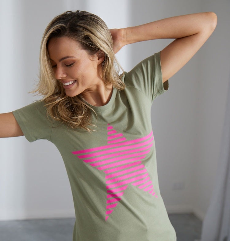 Evie T-Shirt Khaki/ Pink