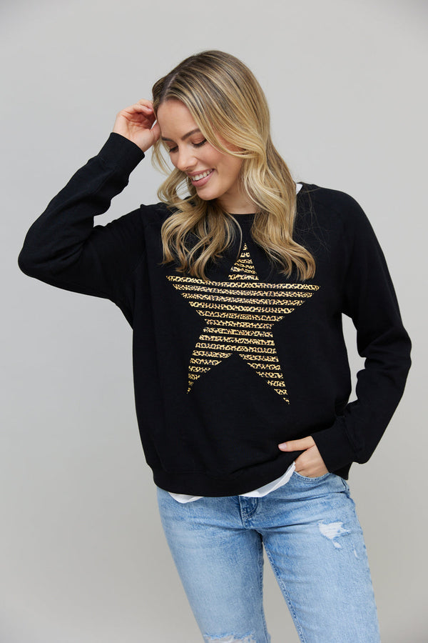 Evie Sweater Black/ Leopard Star