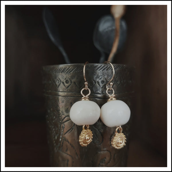 Tuscan Treasures. Fair Trade Bone Beads. Gold Plated Eye Pins