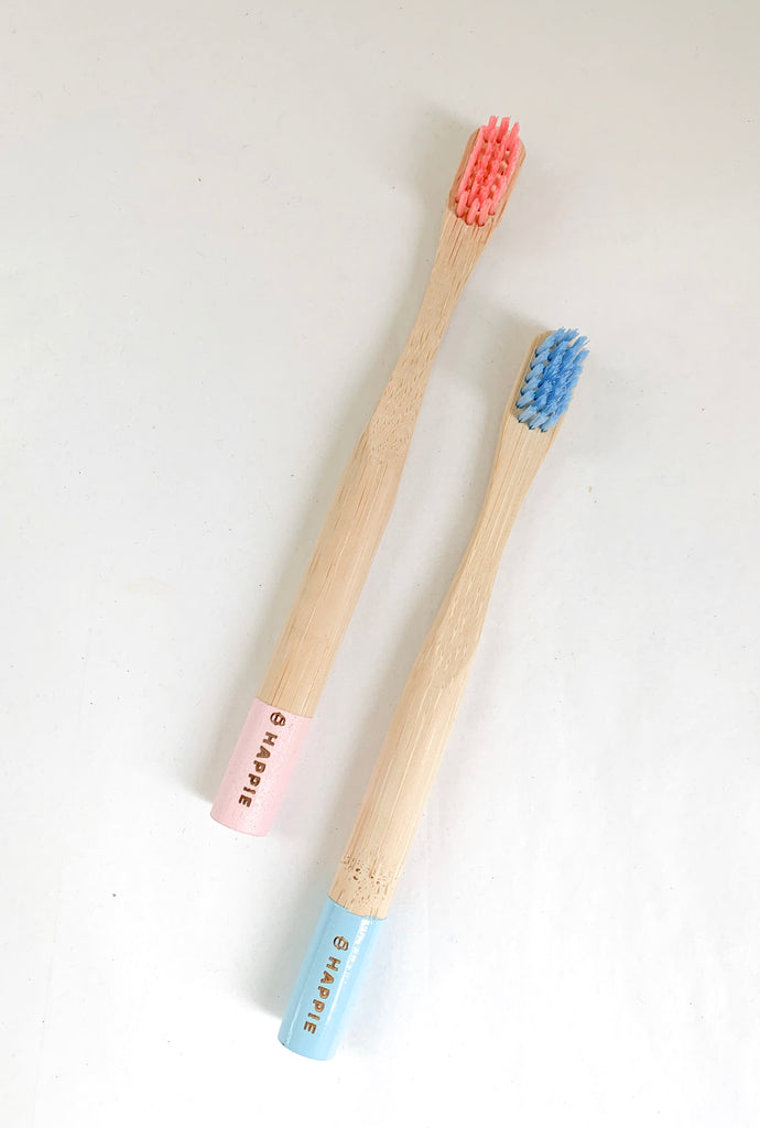 Natural Bamboo Kids Toothbrush. Medium Bristle Pack 2- Blue & Pink