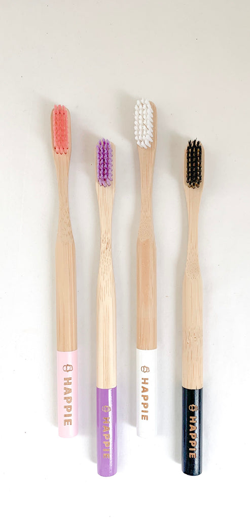 Natural Bamboo Adult Toothbrush. Medium Bristle Pack 4- Purple, Pink, White &  Black