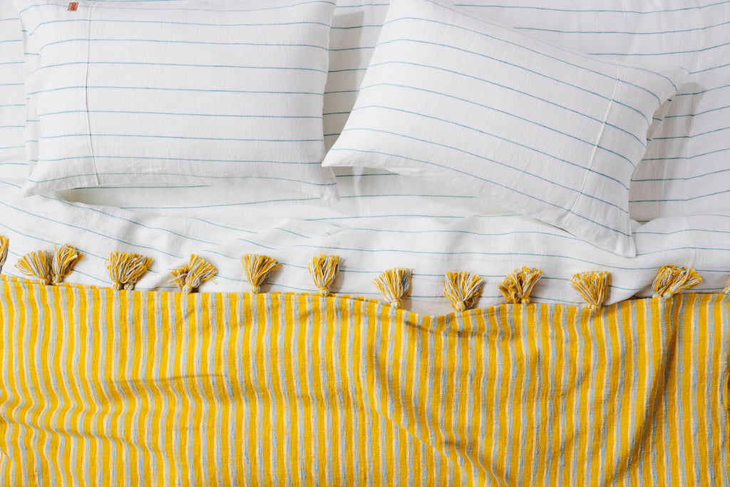 Minty Stripe Linen Fitted Sheet - Queen