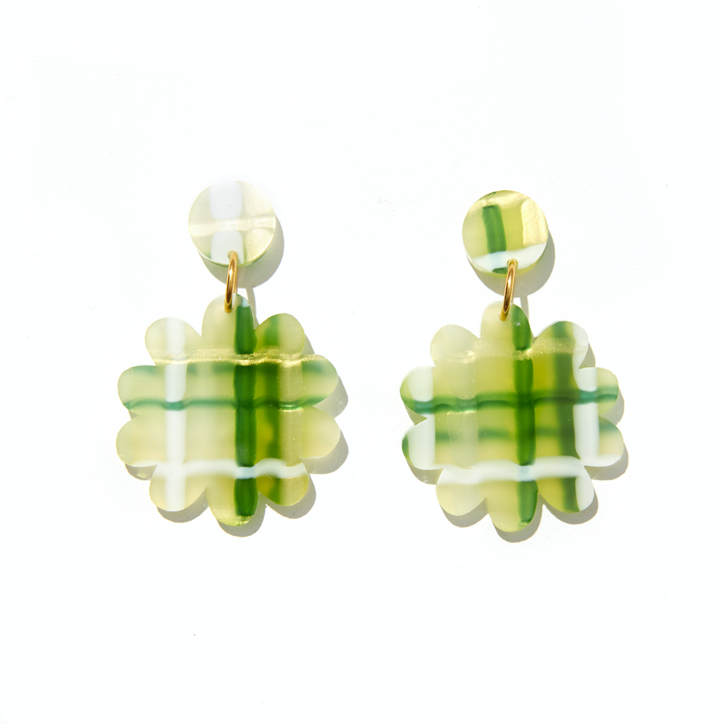 Blossom Earrings - Green Plaid